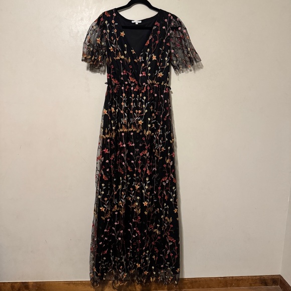 Baltic Born Floral Marsielle Black Dress With Pink, Orange, & Yellow Accents - Picture 4 of 16